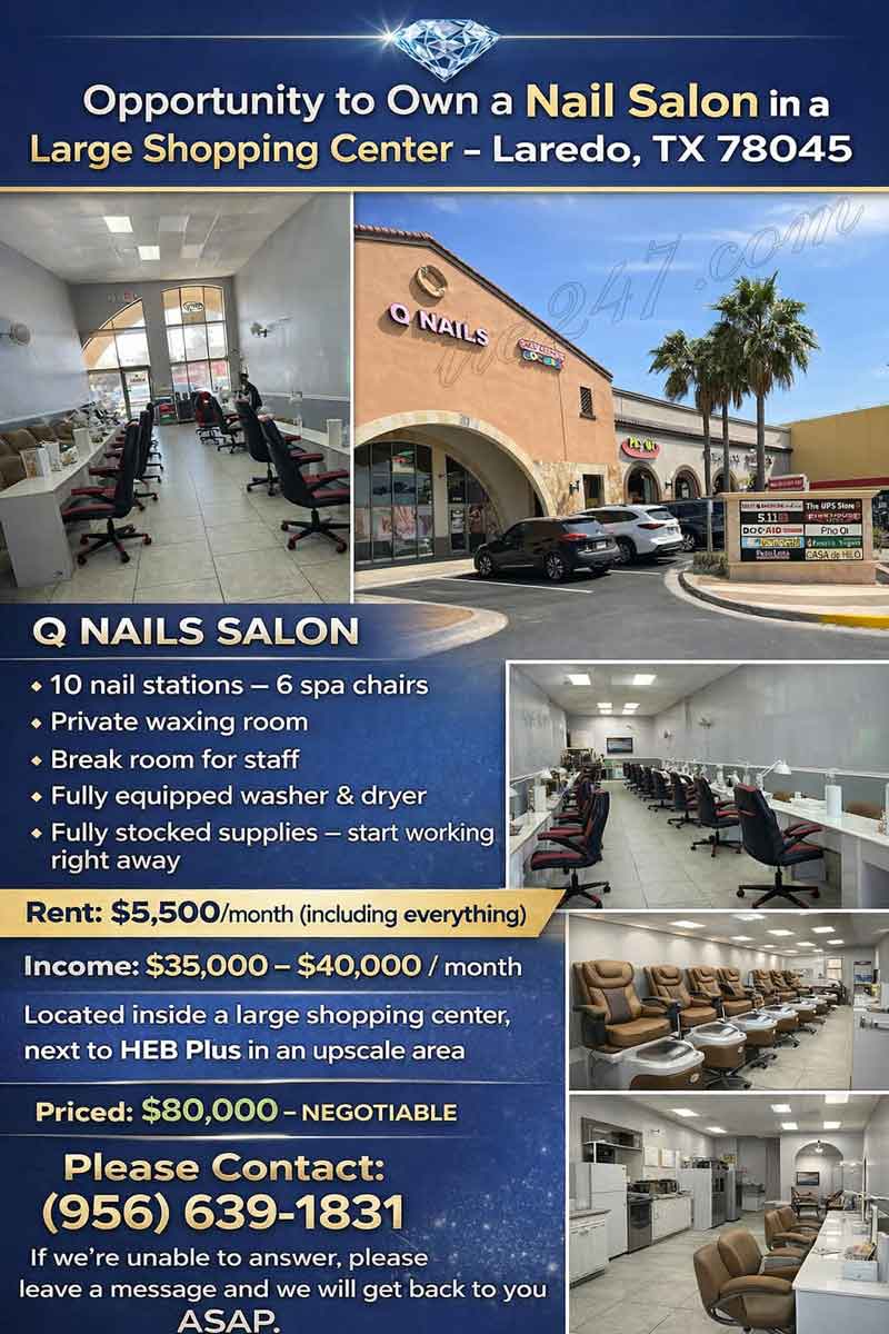 Sang tiệm nail tại Laredo, Texas