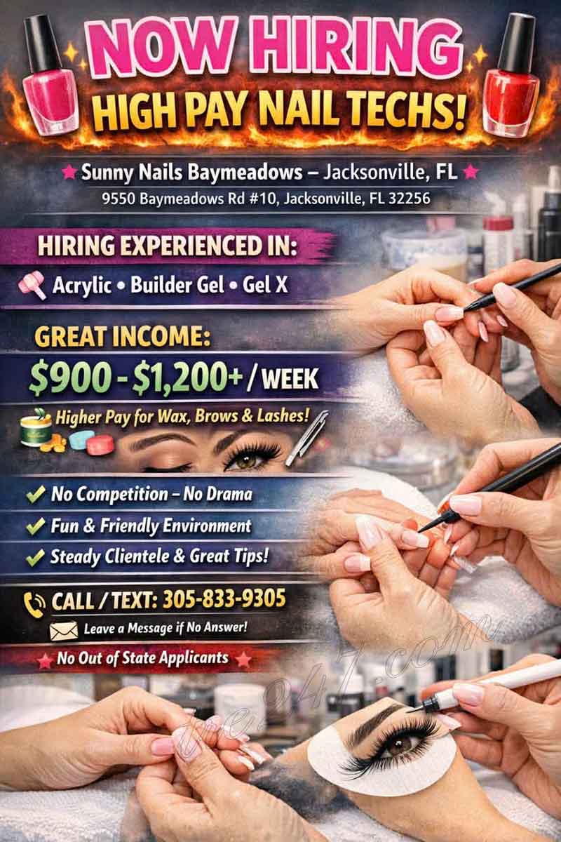 Cần thợ nail thu nhập cao tại Jacksonville, Florida