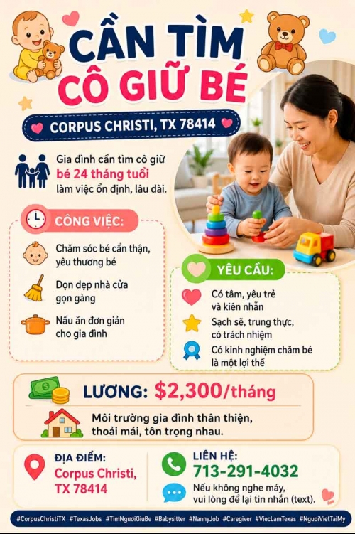 Cần người giữ trẻ tại Corpus Christi, Texas