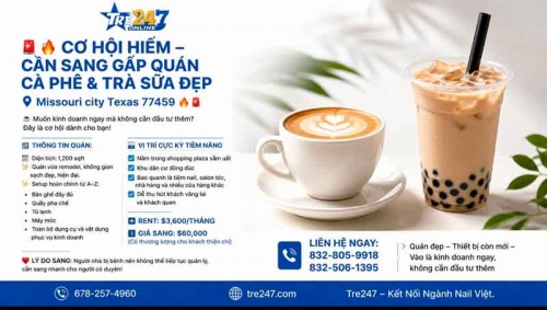 Cần Sang Gấp Quán Cà Phê & Trà Sữa Đẹp - Giá Sang Tốt tại Missouri City,...