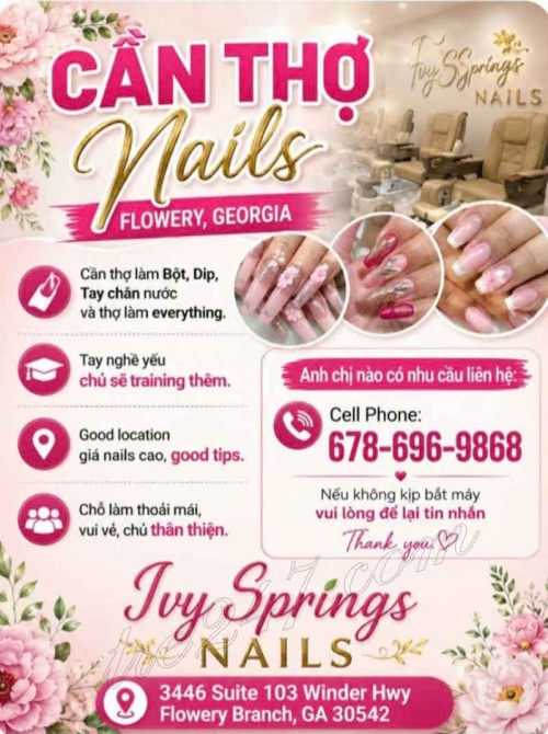 Cần thợ nail thợ bột, tay chân nước, dip tại Flowery Branch, Georgia - ổn...