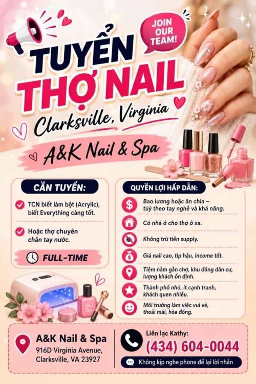 Cần Thợ Nails Clarksville, Virginia