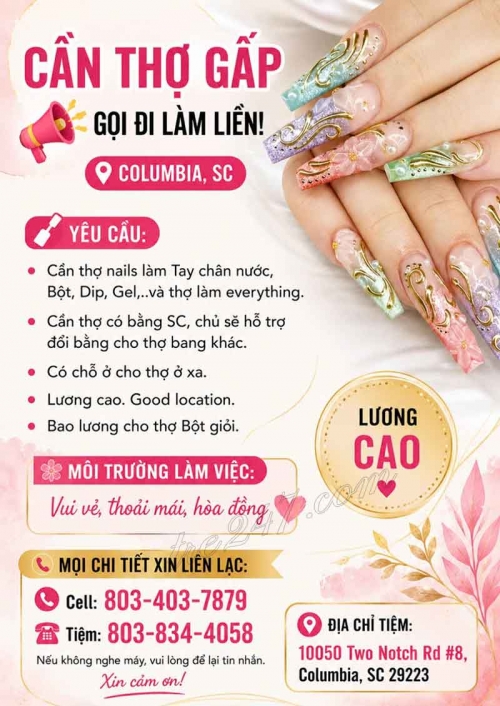 Cần Thợ Nails Columbia, South Carolina - Bột, Tay chân nước, Dip, Gel,
