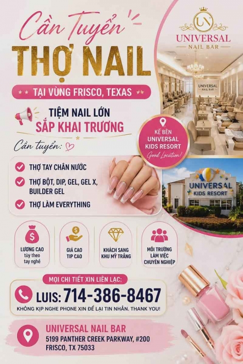 Cần Thợ Nails Frisco, Texas - Bột, Tay chân nước, Dip, Gel,