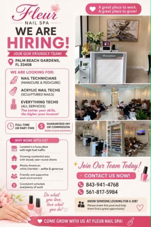 Cần Thợ Nails Palm Beach Gardens, Florida - Bao Lương Hoặc Ăn Chia