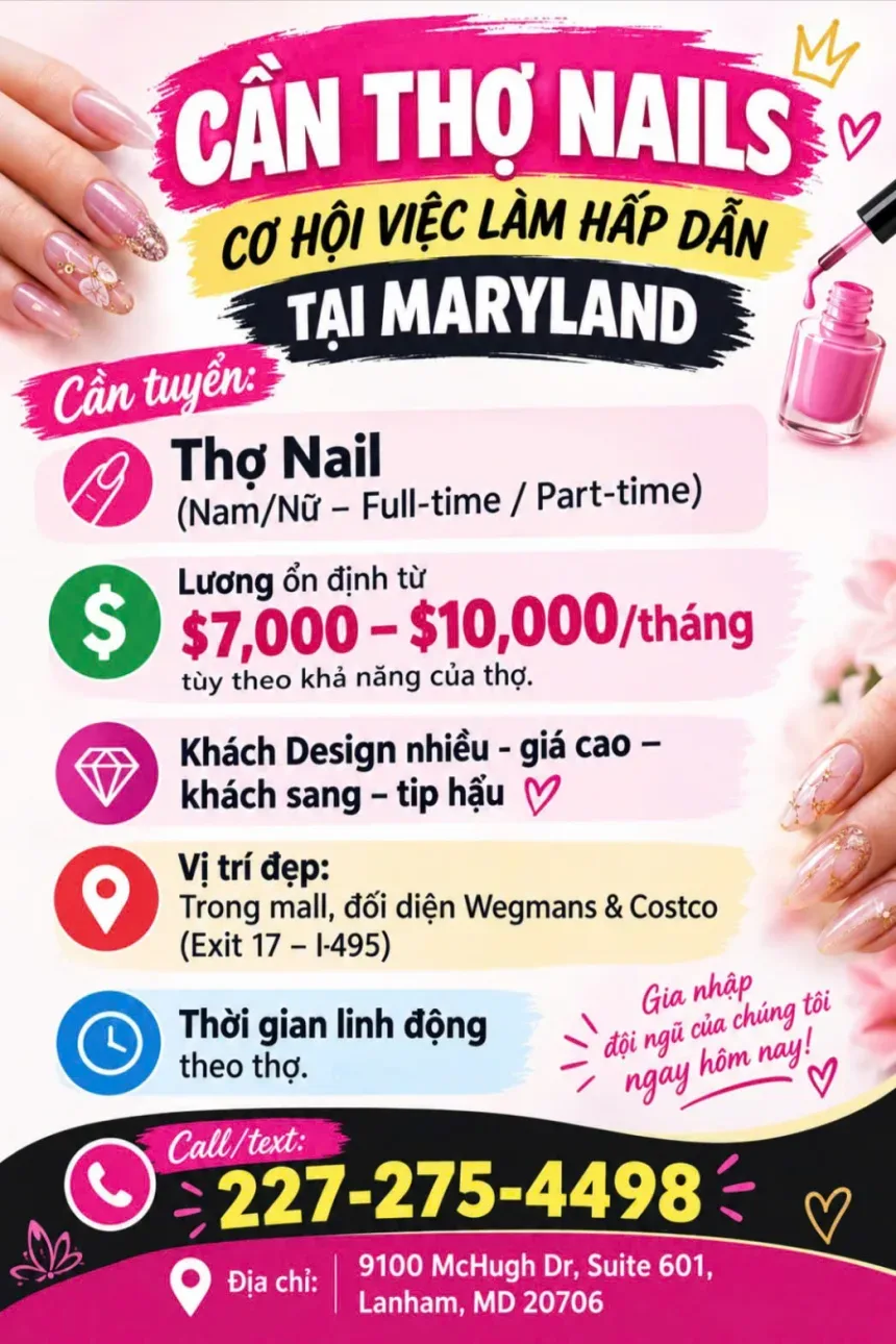 Cần Thợ Nails Tại Lanham, Maryland
