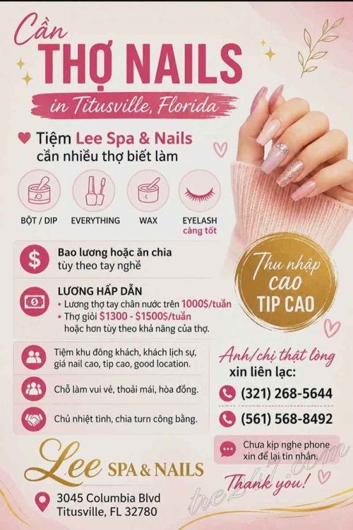 Cần Thợ Nails Titusville, Florida - Bột, Tay chân nước, Dip, Wax, Eyelash,