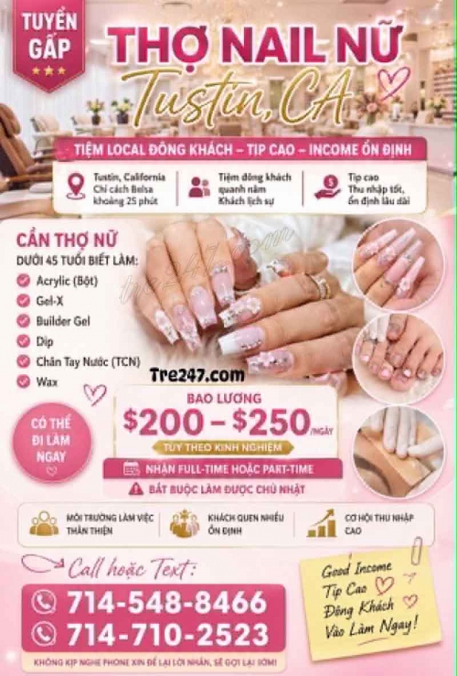 Cần Thợ Nails Tustin, California - Bột, Tay chân nước, Dip, Gel, Wax