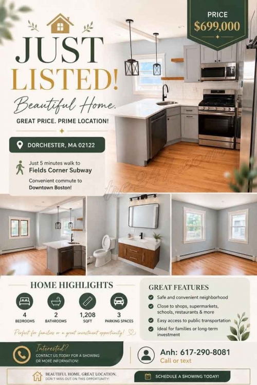 JUST LISTED – NHÀ ĐẸP, GIÁ ĐẸP TẠI DORCHESTER, MA! SHARE