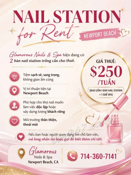 NAIL STATION FOR RENT VÀ CẦN THỢ NAILS Ở NEWPORT BEACH, CA tại California - hình 4