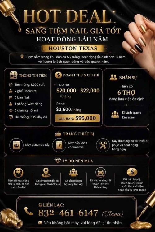 Sang Tiệm Nails - Income Tốt tại Houston, Texas