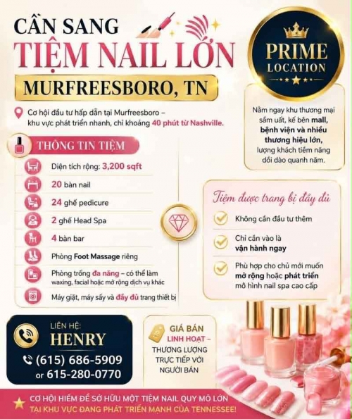 Sang Tiệm Nails Murfreesboro, Tennessee - Giá Sang Tốt