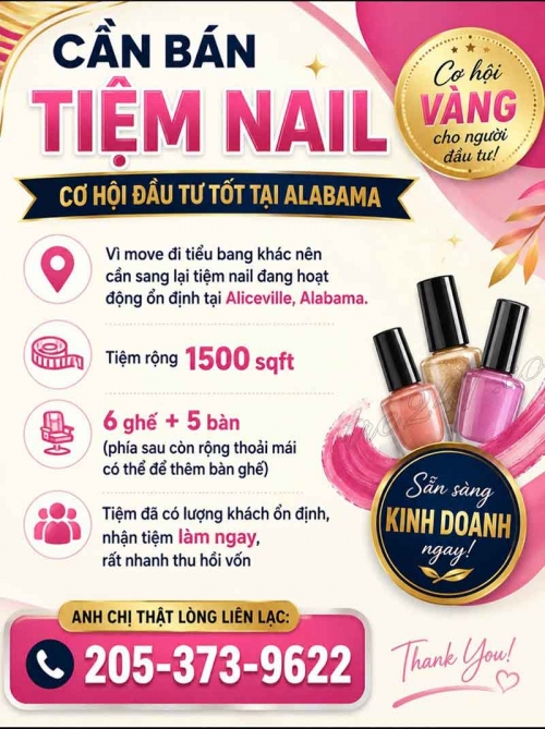 Sang Tiệm Nails Tại Alabama - Vị Trí Tốt tại Aliceville, Alabama