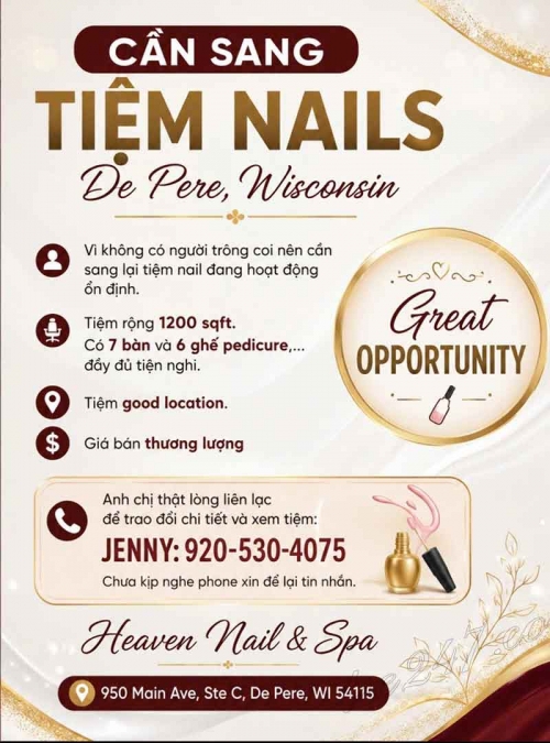 Sang Tiệm Nails Tại De Pere, Wisconsin - Giá Sang Tốt