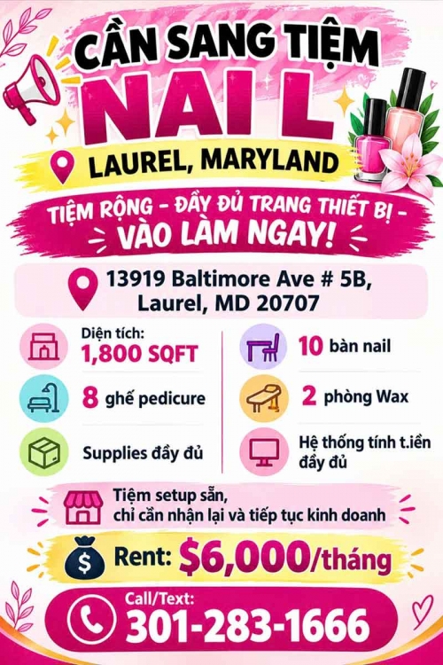 Sang Tiệm Nails Tại Laurel, Maryland