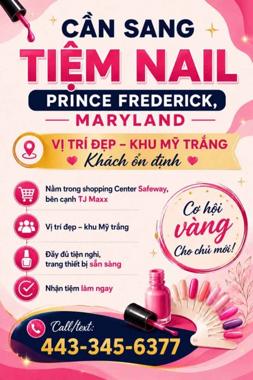 Sang Tiệm Nails Tại Prince Frederick, Maryland - Vị Trí Tốt